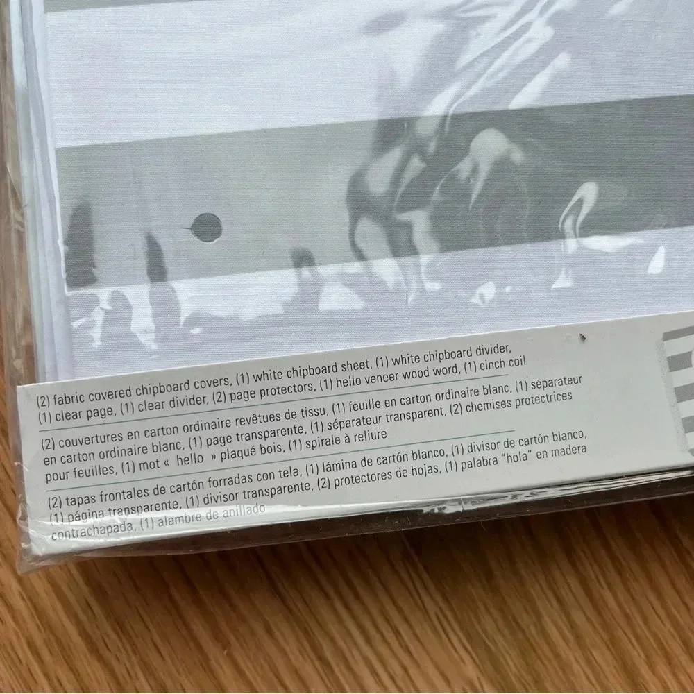 Heidi Swapp Cinch Album Kit New 10 Pc Craft Scrapbooking Grey White Stripe Hello